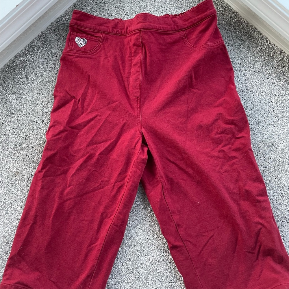 Red Capri Pants with Rinestone Heart Detail